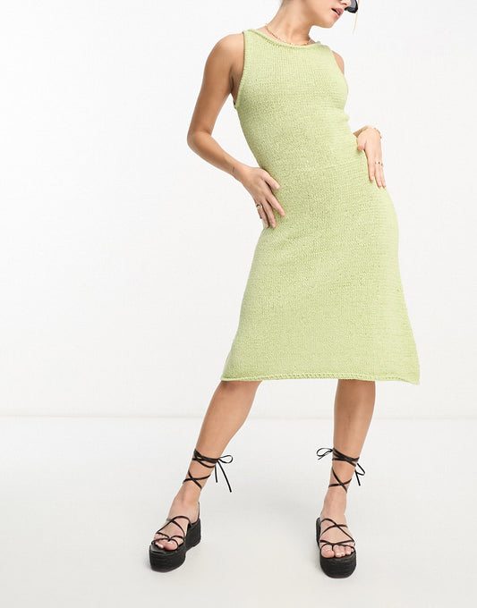 Urban Revivo knitted racer midi dress in green