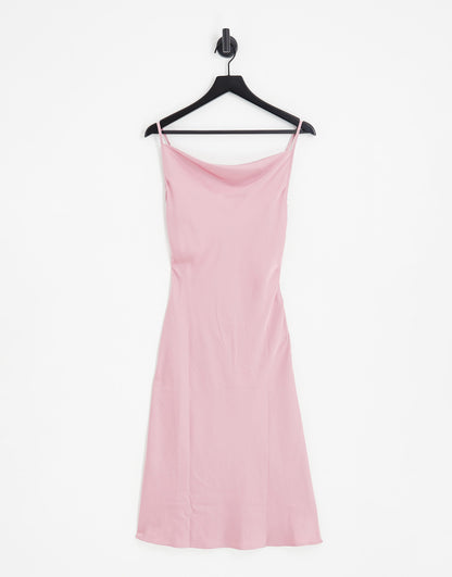 Vila satin cami midi dress with tie back in dusty pink