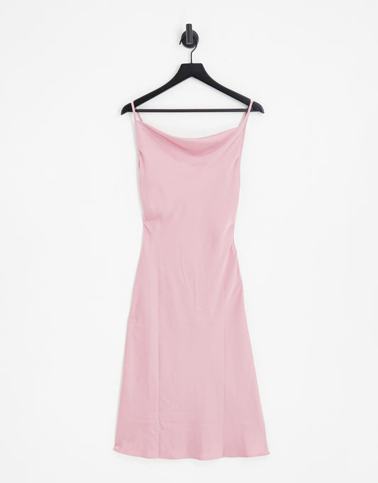 Vila satin cami midi dress with tie back in dusty pink