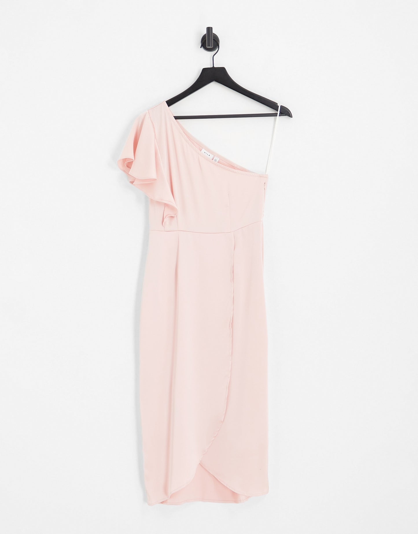 Vila Bridesmaid one shoulder midi dress with flutter sleeve in pink