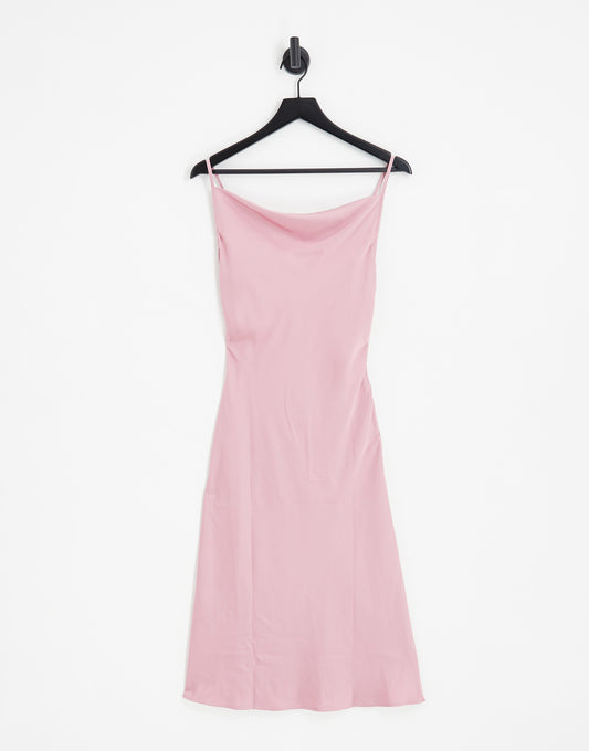 Vila Petite satin cami midi dress with tie back in dusty pink