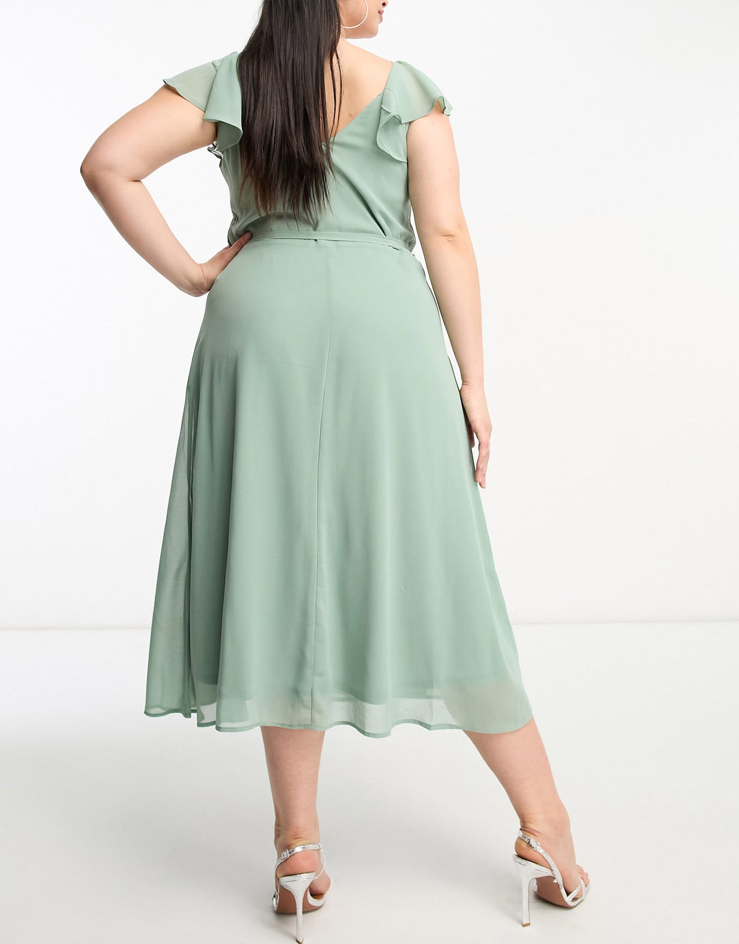 Vila Curve Bridesmaid wrap full skirt maxi dress with flutter sleeves in green