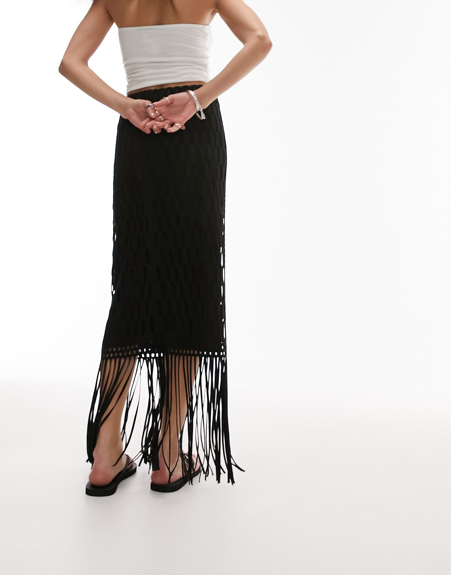 Topshop ladder midi skirt in black