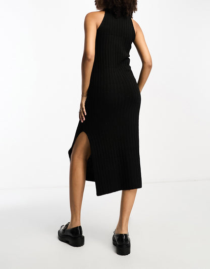 ASOS DESIGN knitted sleeveless midi dress with roll neck in black