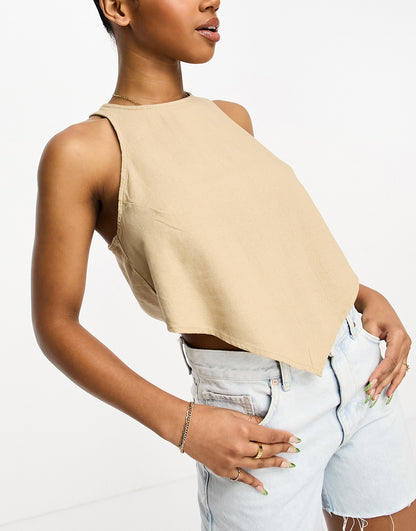 Vero Moda linen touch hanky top in beige