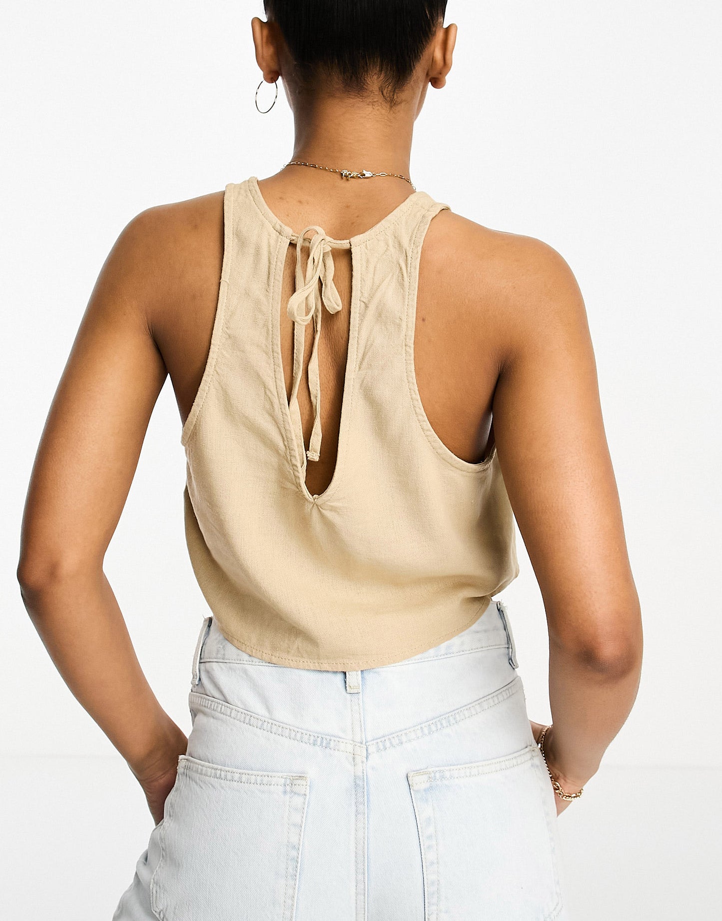 Vero Moda linen touch hanky top in beige