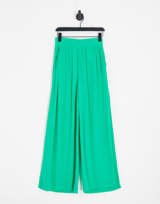 Vero Moda shirred waist wide leg trouser co-ord in bright green