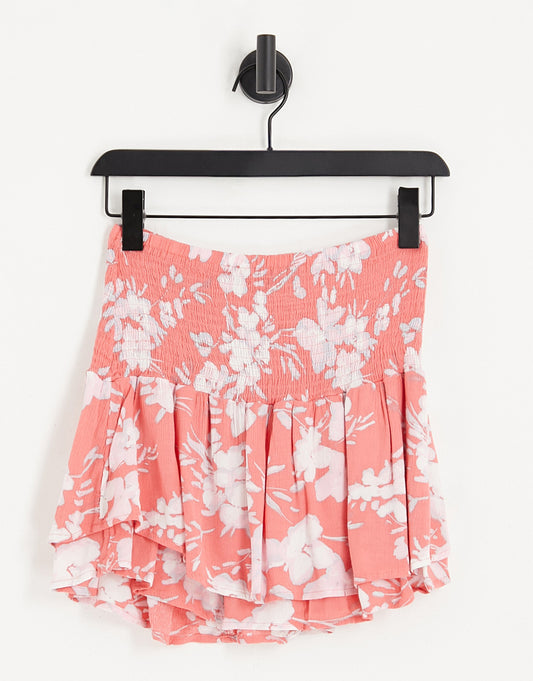 Vero Moda shirred waist tiered mini skirt mix and match co-ord in coral print