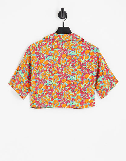 Noisy May cropped shirt co-ord in bright floral