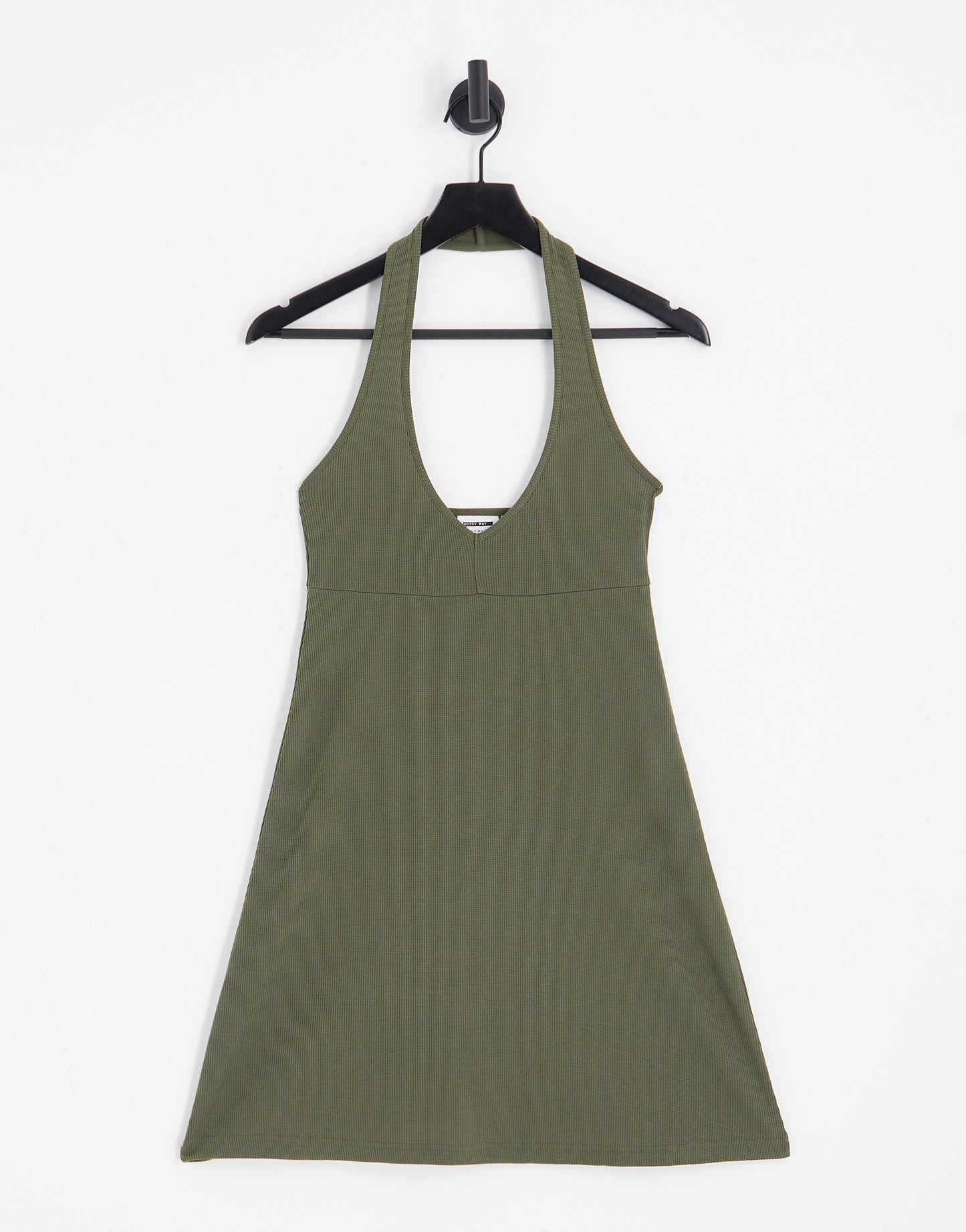 Noisy May textured halter neck mini skater dress in khaki