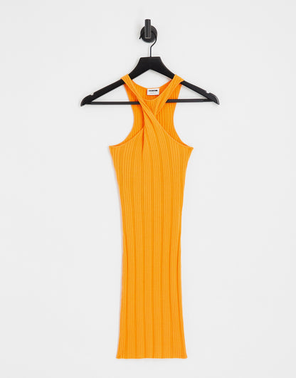 Noisy May twist front knitted racer neck mini dress in orange