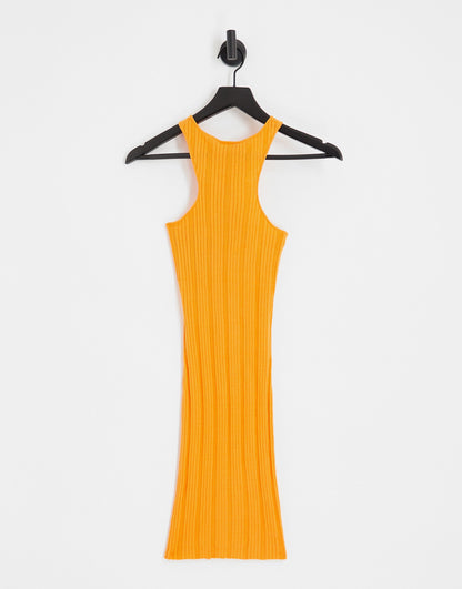 Noisy May twist front knitted racer neck mini dress in orange