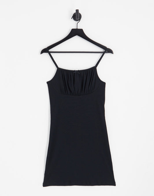 Noisy May bow cami mini dress in black