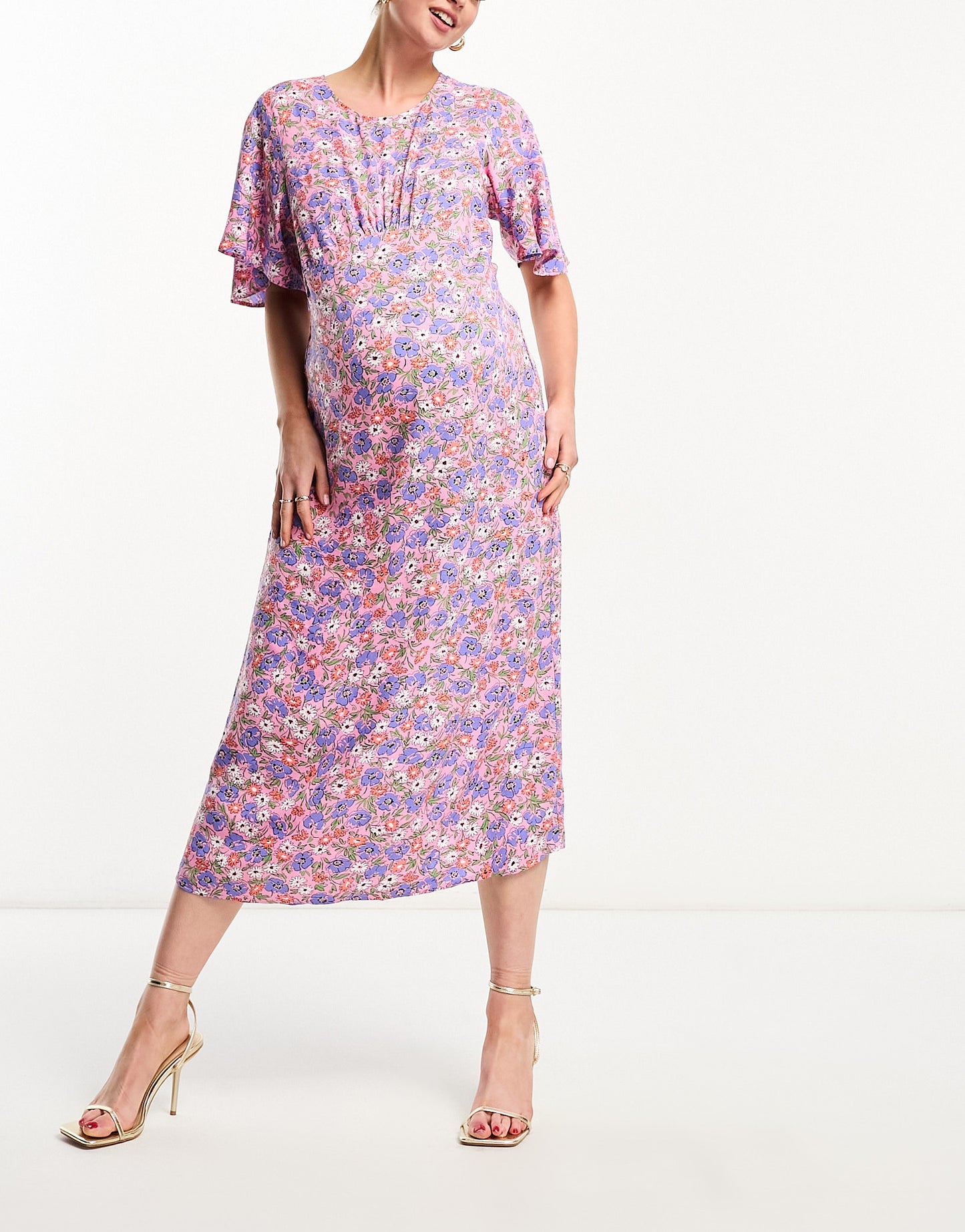 Nobody's Child Maternity Eva flutter sleeve midi dress in mixed floral