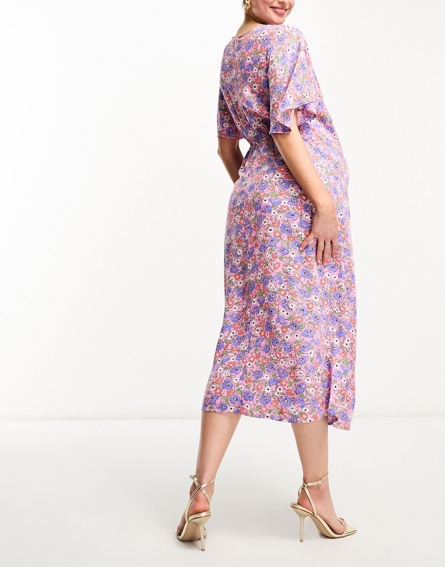 Nobody's Child Maternity Eva flutter sleeve midi dress in mixed floral