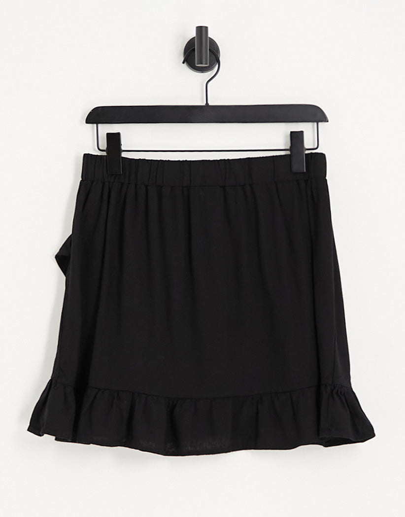 Vero Moda linen touch frill wrap mini skirt in black