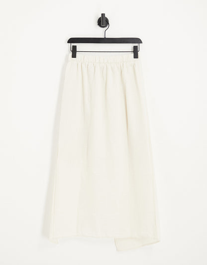 Vero Moda Tall wrap tie midi skirt in white