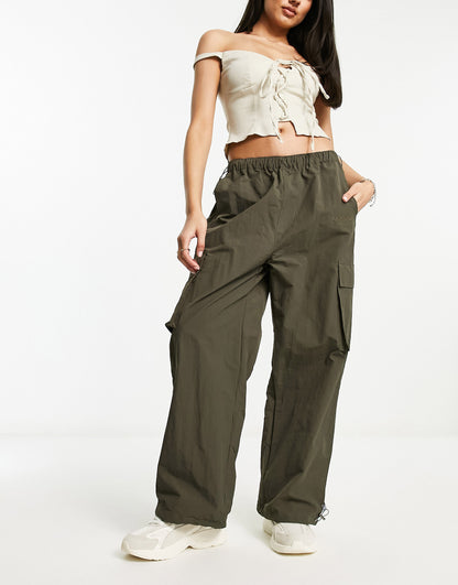 Sixth June parachute trousers with tonal embroidery in taupe