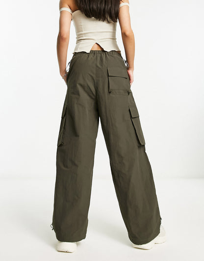 Sixth June parachute trousers with tonal embroidery in taupe