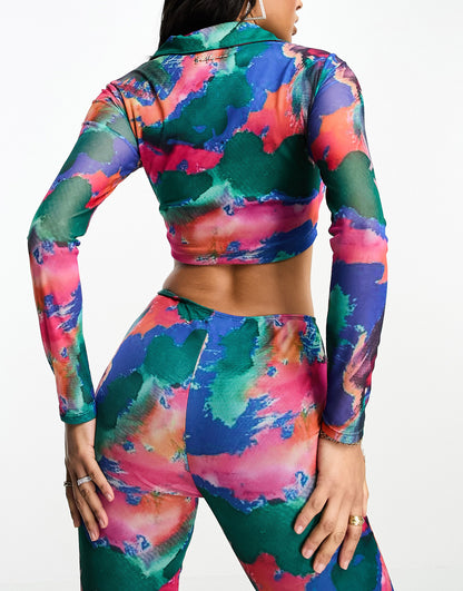 Sixth June printed co-ord mesh crop top in multi