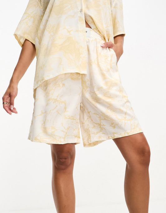 Sixth June co-ord marble printed shorts in yellow