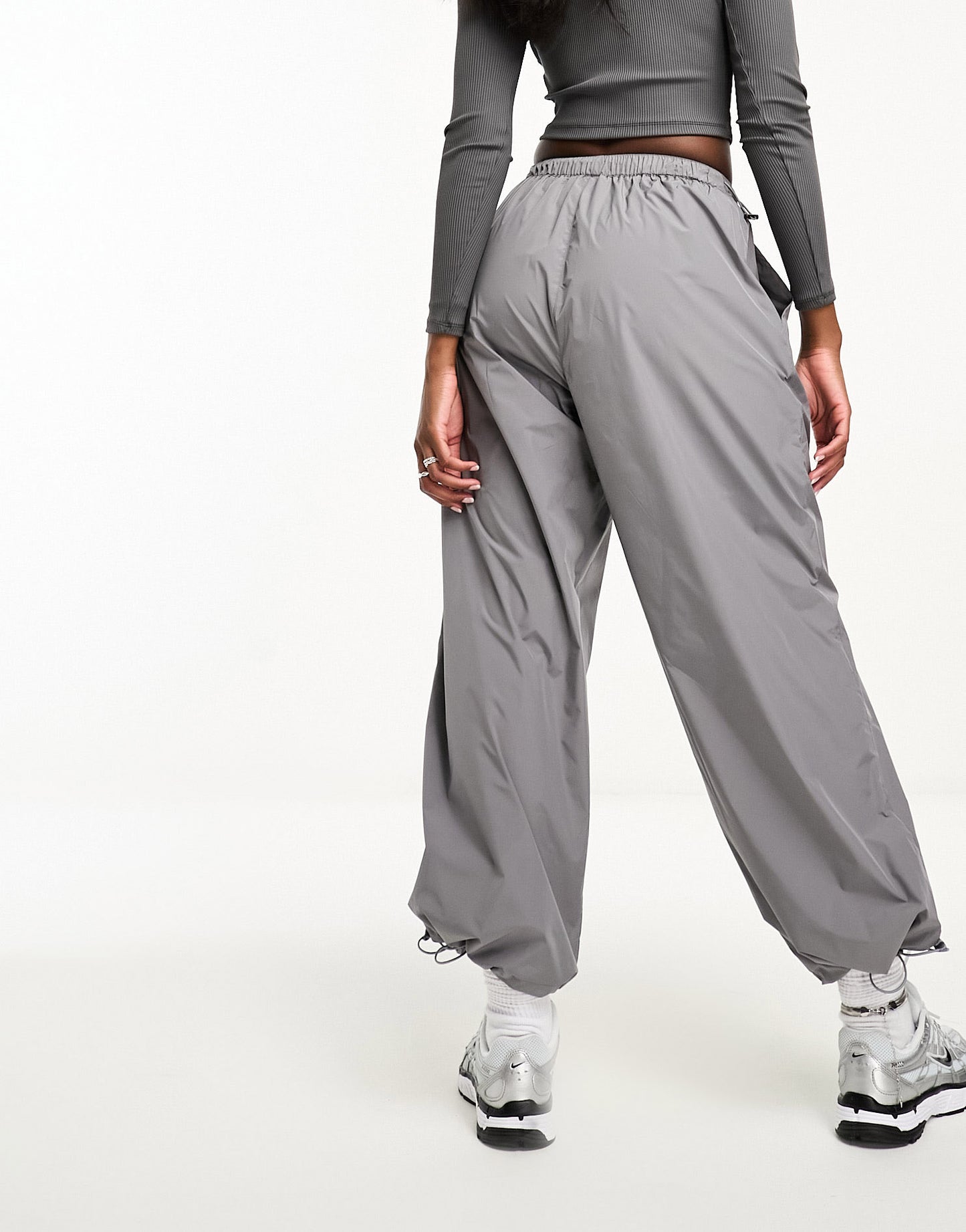 Sixth June low waist nylon parachute trousers in grey