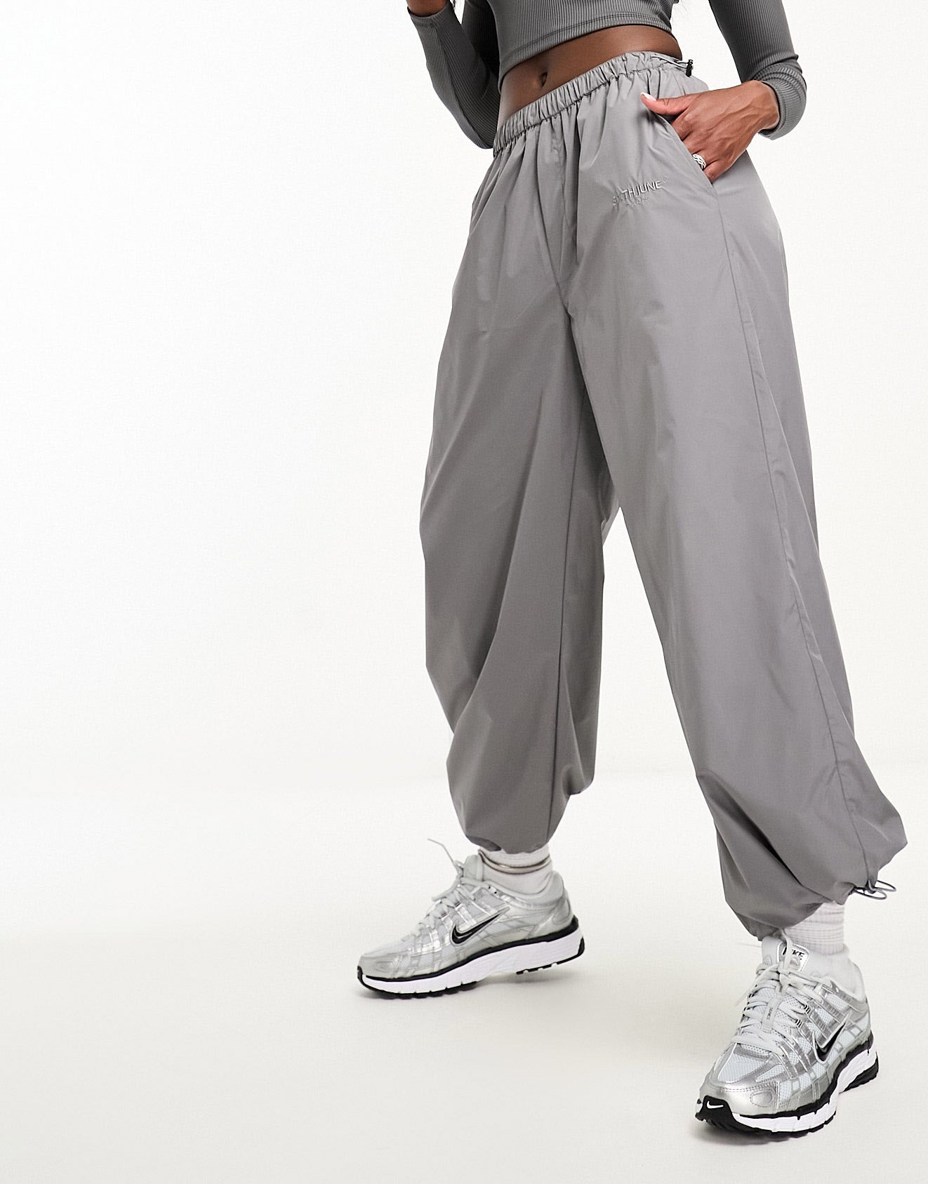 Sixth June low waist nylon parachute trousers in grey