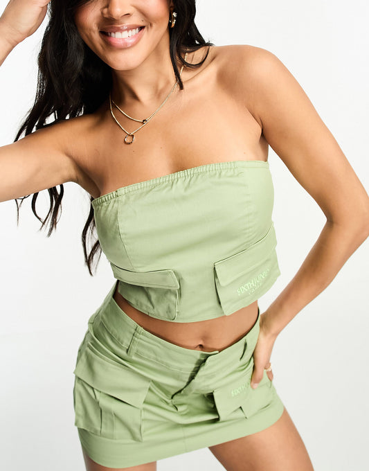 Sixth June cargo bandeau top in army green