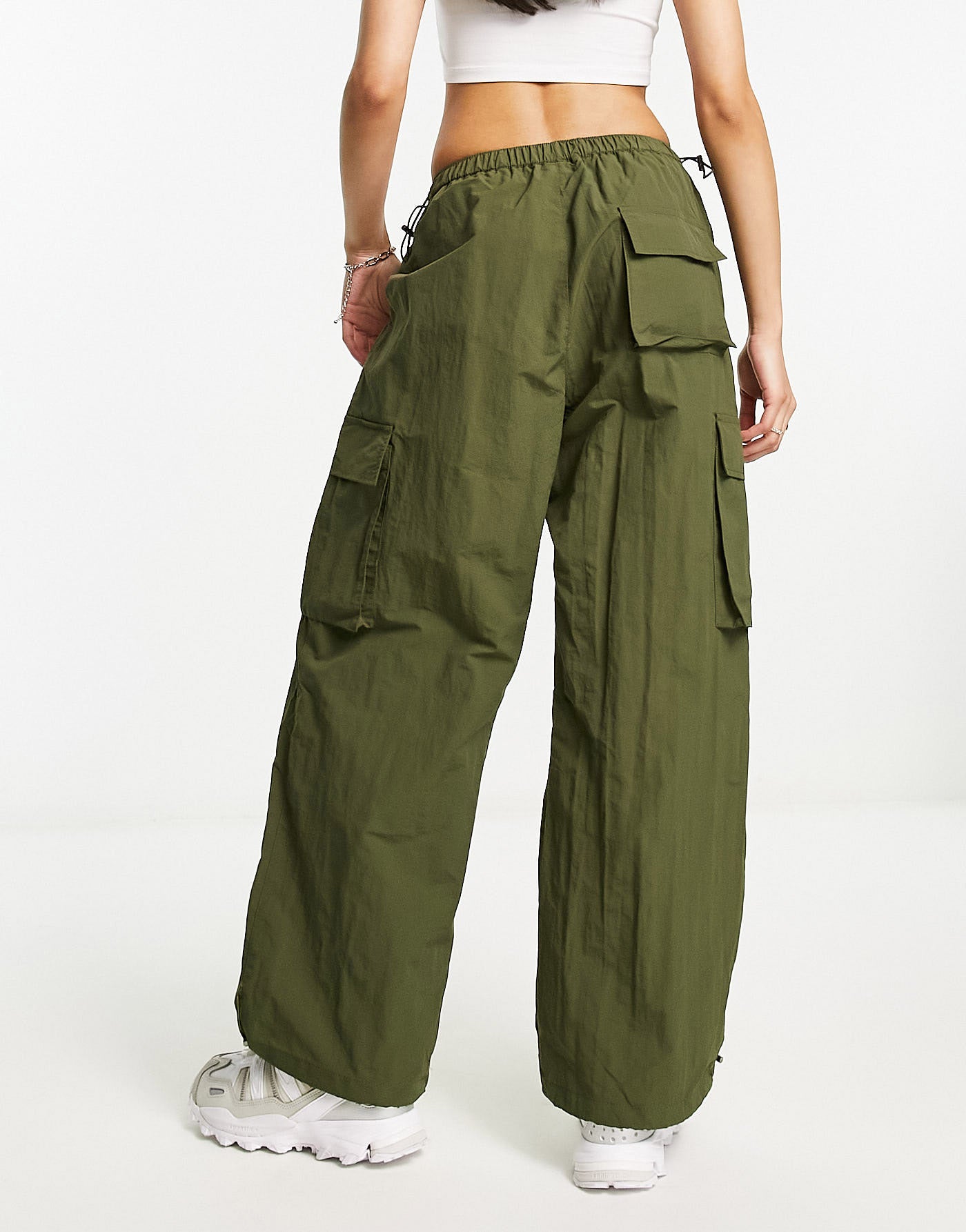 Sixth June ripstop parachute trousers with back pocket embroidery in khaki