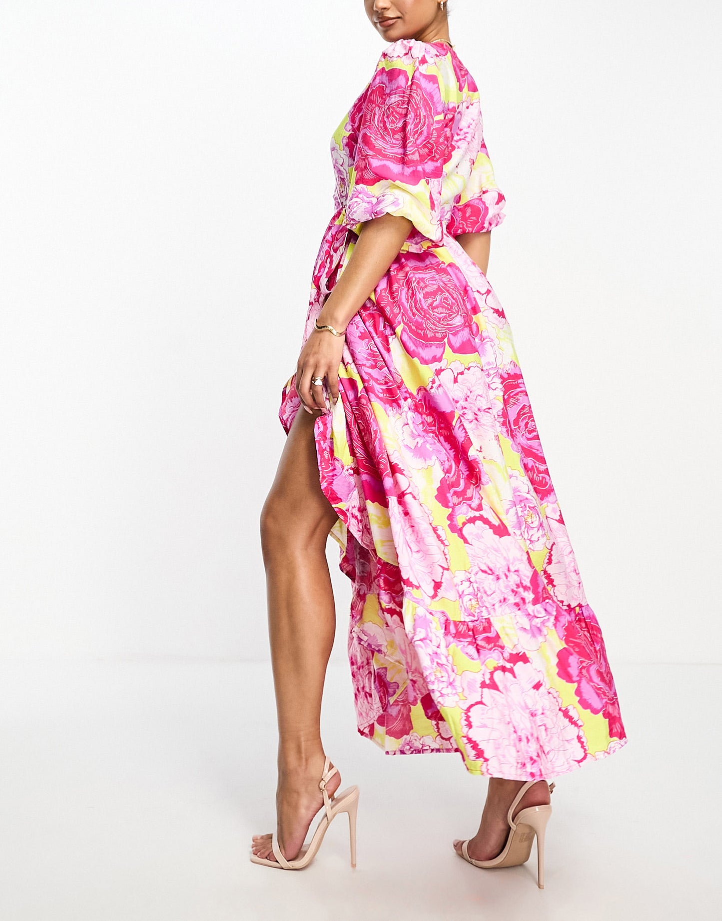 Something New wrap maxi dress in neon rose print