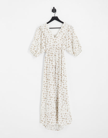 Vero Moda floral midi dress with open back detail in cream