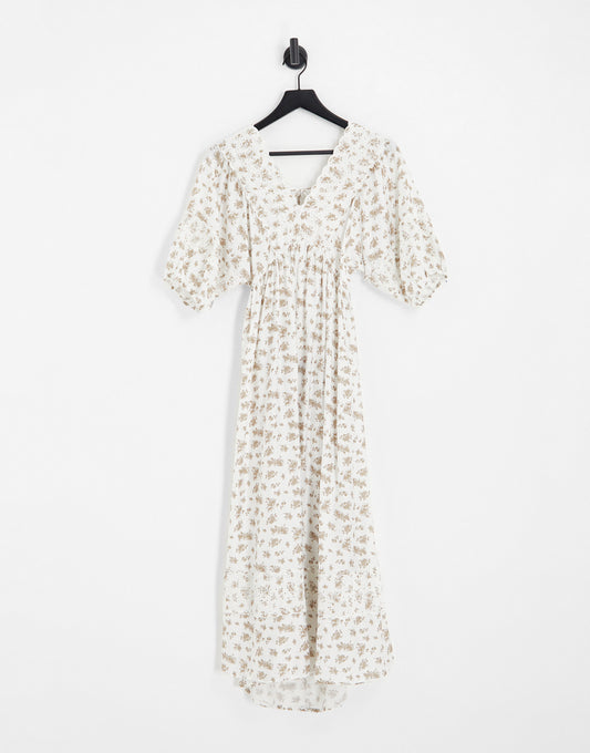 Vero Moda floral midi dress with open back detail in cream