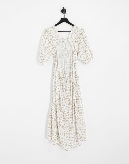 Vero Moda floral midi dress with open back detail in cream