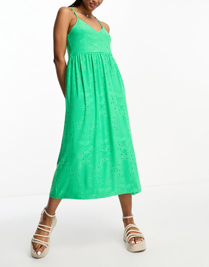 Vero Moda broderie cami midi dress in green