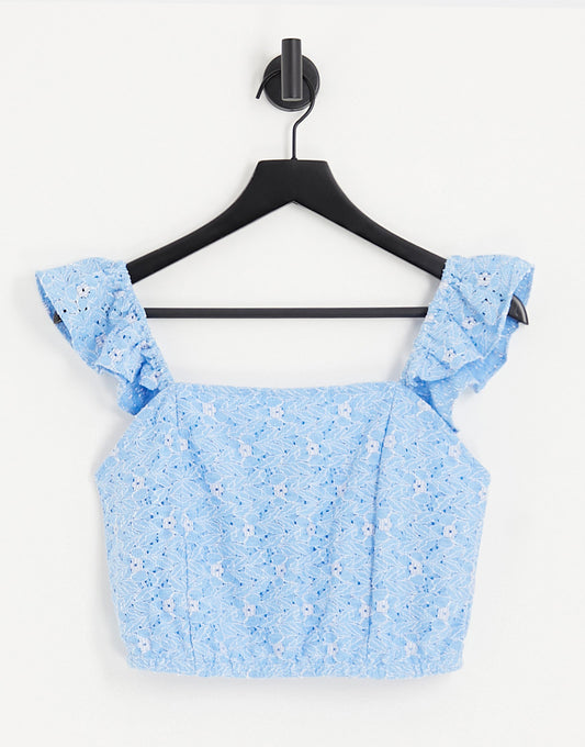 Vero Moda broderie top co-ord in blue