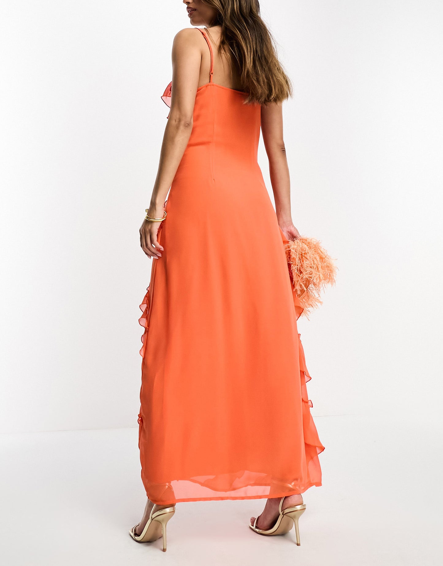 Vila frill detail maxi cami dress in orange