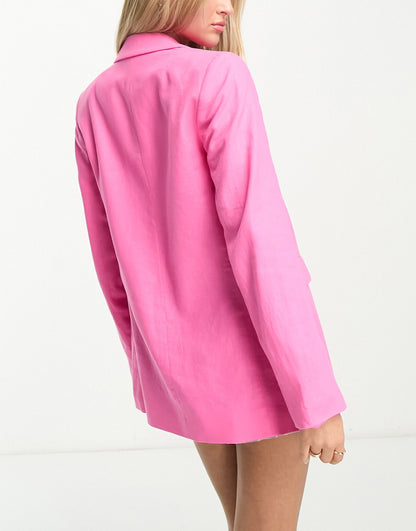 New Look linen blazer in bright pink