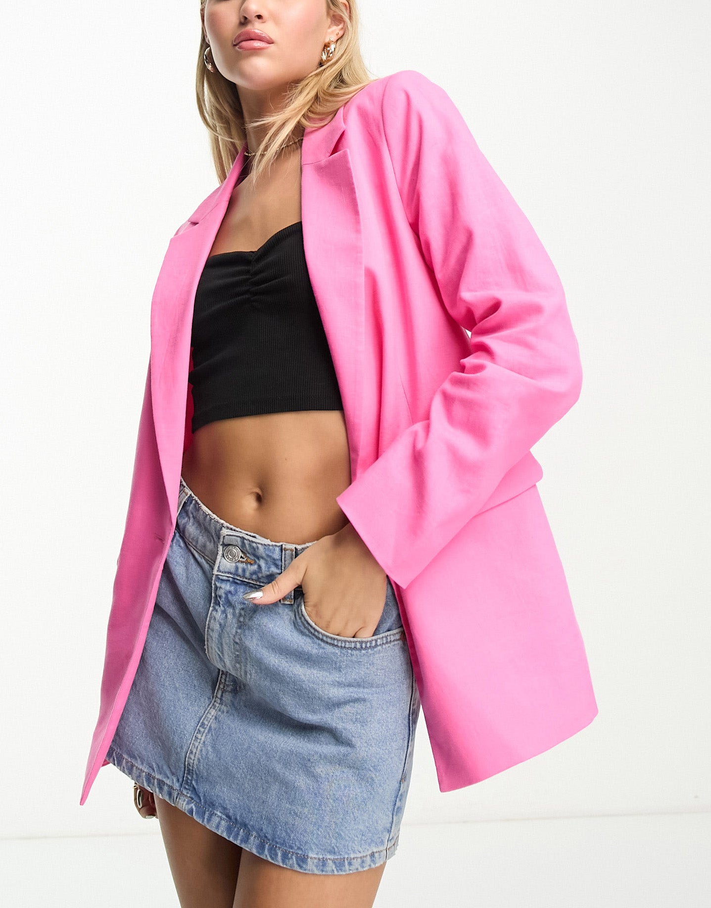 New Look linen blazer in bright pink