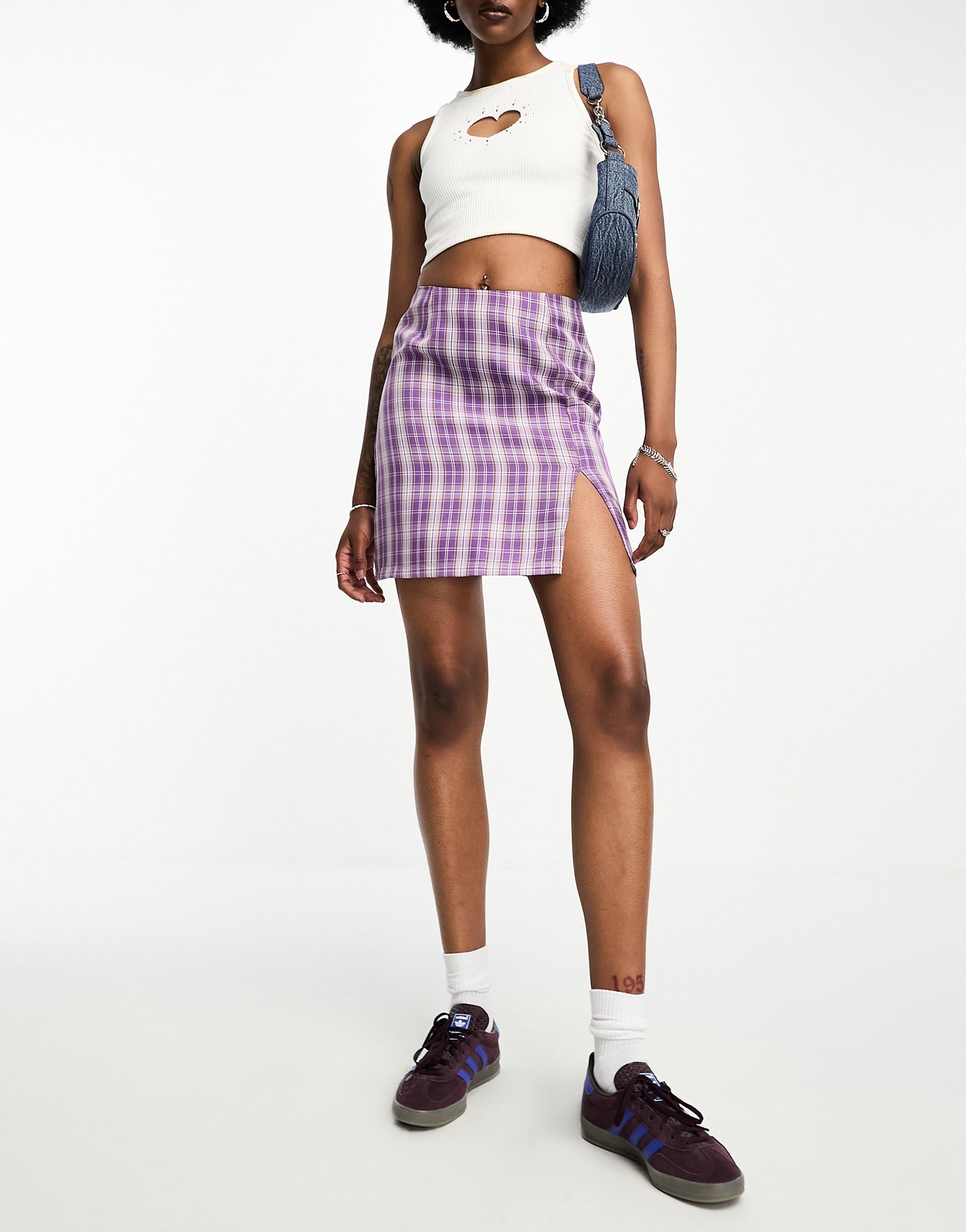 Heartbreak Tall tailored mini skirt in purple check