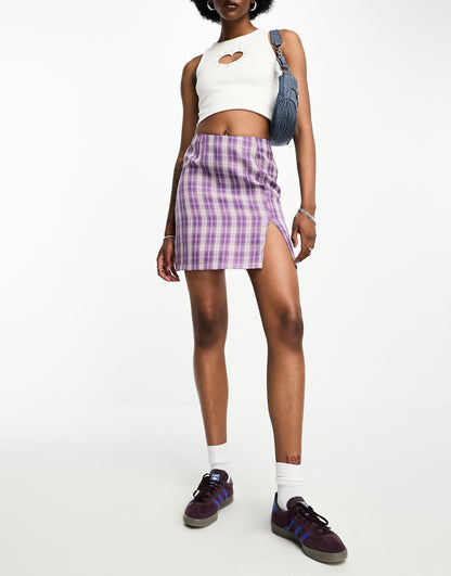 Heartbreak Tall tailored mini skirt in purple check