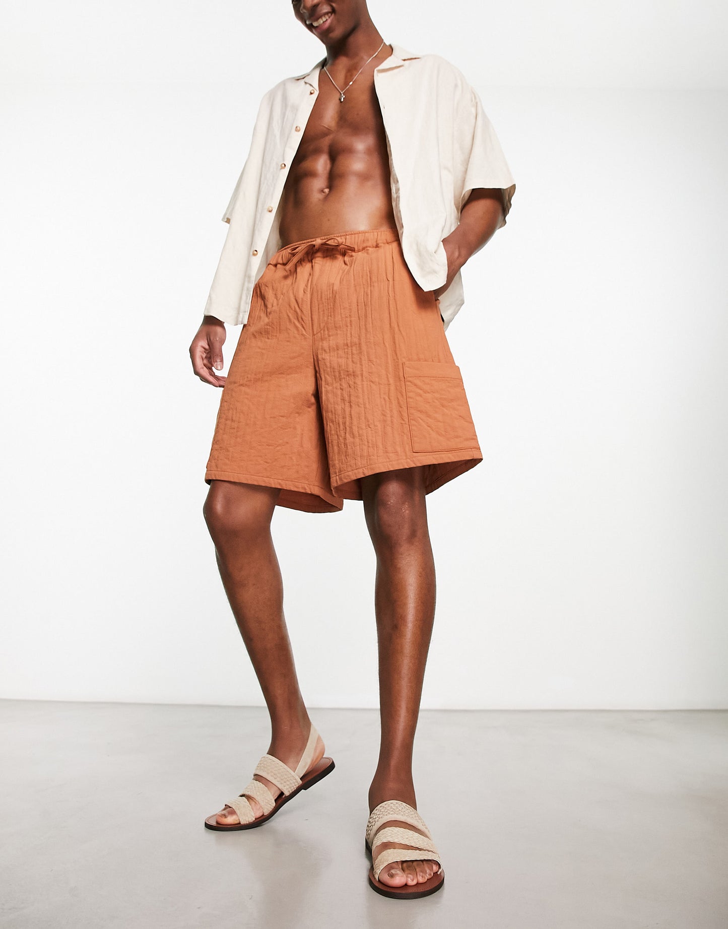 ASOS DESIGN cargo shorts in mid length in tonal texture stripe