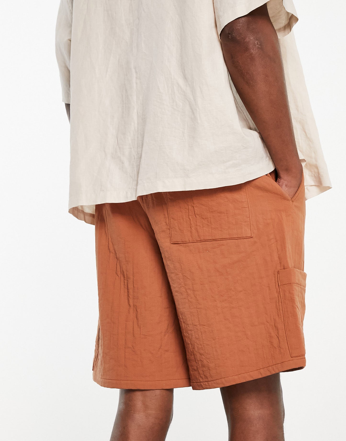 ASOS DESIGN cargo shorts in mid length in tonal texture stripe