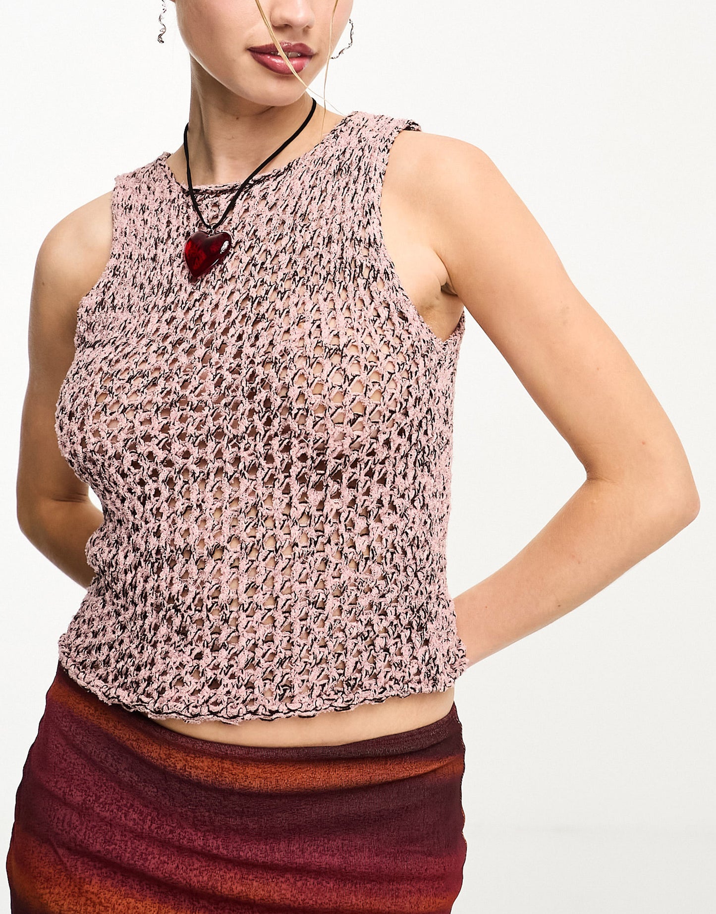 COLLUSION open stitch tank in pink and black multi-yarn