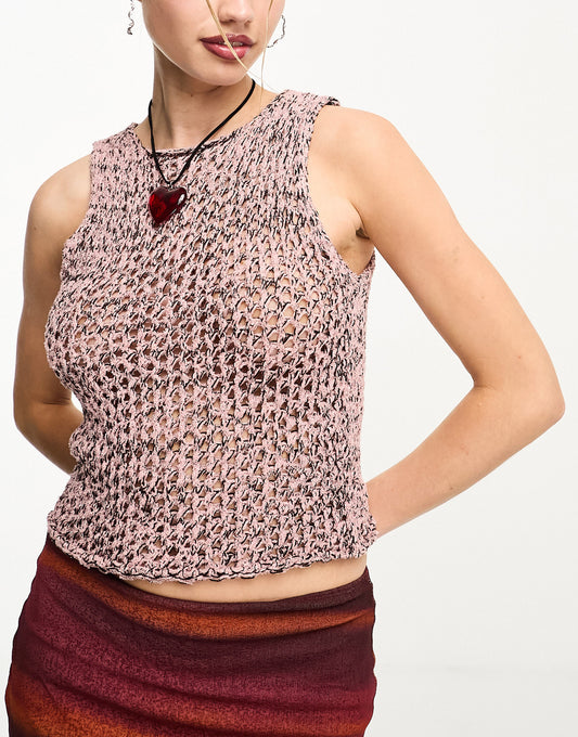 COLLUSION open stitch tank in pink and black multi-yarn