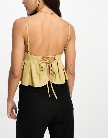 ASOS DESIGN pleat hem twill cami in olive green