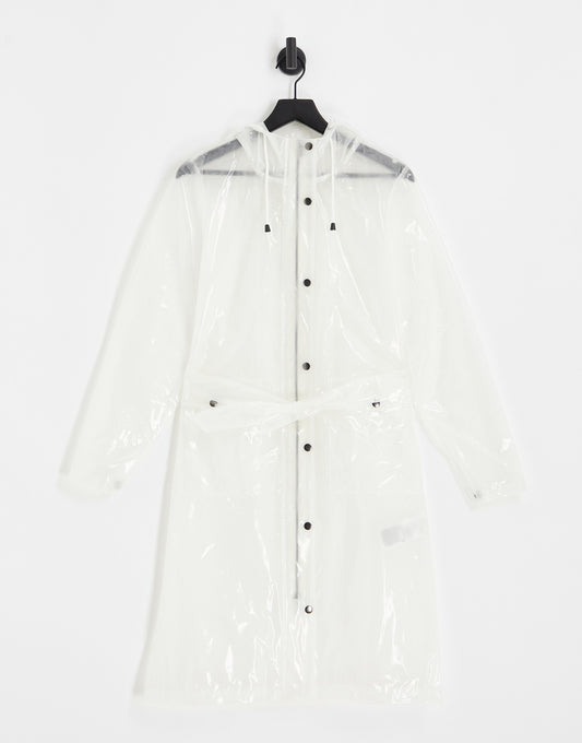 Noisy May Droplets longline transparent showerproof raincoat in white