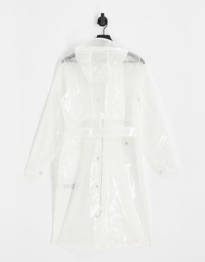 Noisy May Droplets longline transparent showerproof raincoat in white