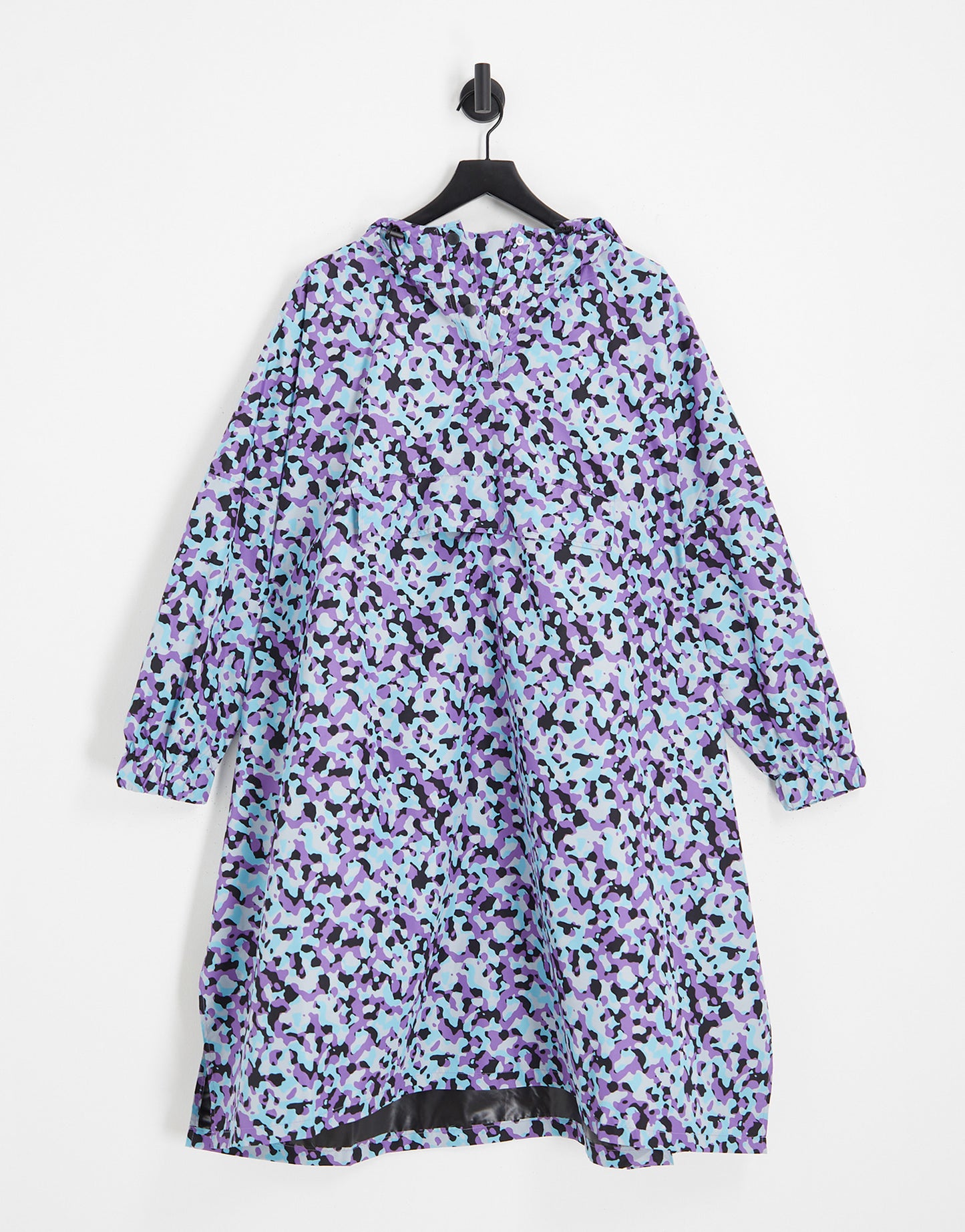 Noisy May Droplets longline rain poncho in purple camo print