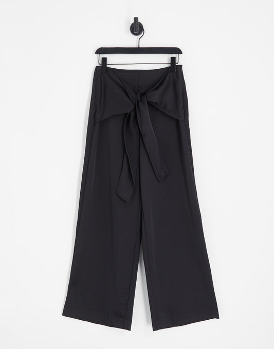 Y.A.S sarong tie side detail wide leg trousers in black