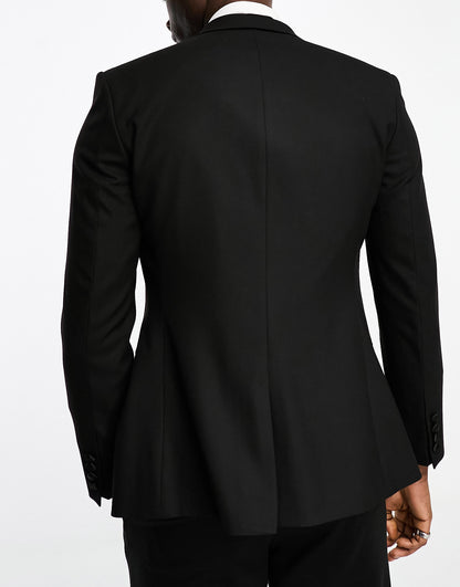 ASOS DESIGN skinny double breasted tuxedo suit jacket in black